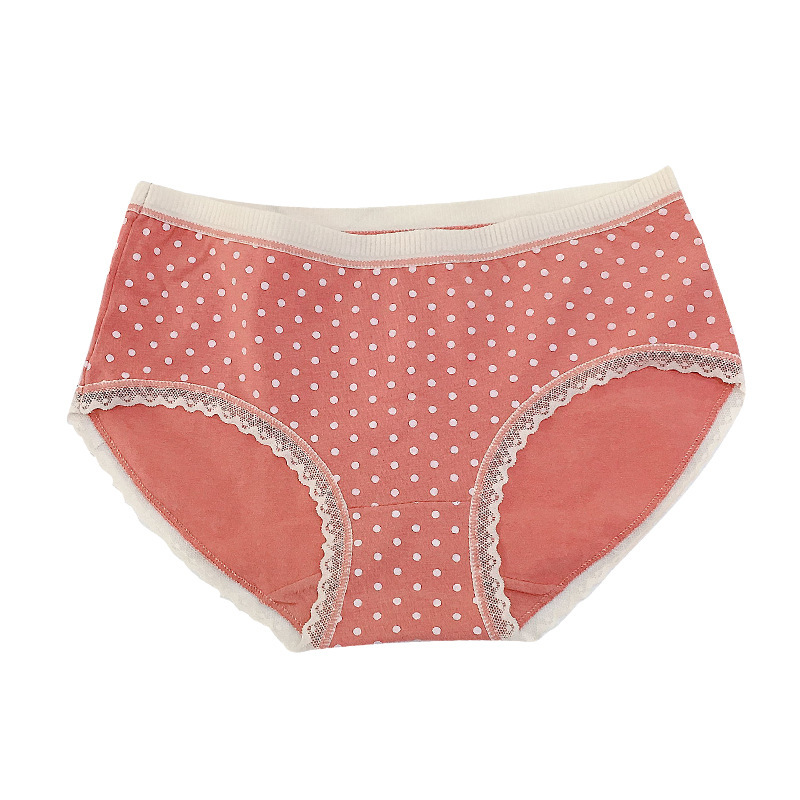 Japanese simple polka dot printed girl cotton middle waist breathable crotch sweet and lovely lace lady student briefs Item Picture