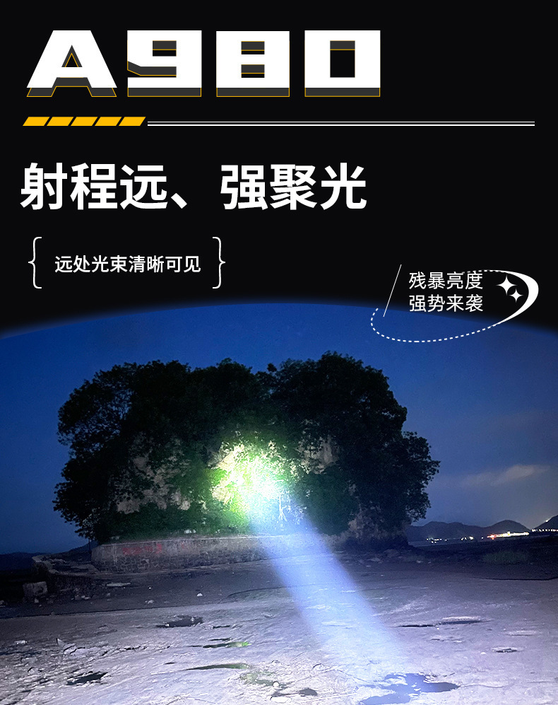 LED大功率强光手电筒户外充电超亮远射长续航家用手提探照灯批发详情2