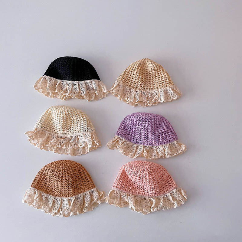 Ins-style Korean lace-patterned children's fisherman hat, straw hat, summer-style girl and baby sun hat, breathable basin hat details Picture