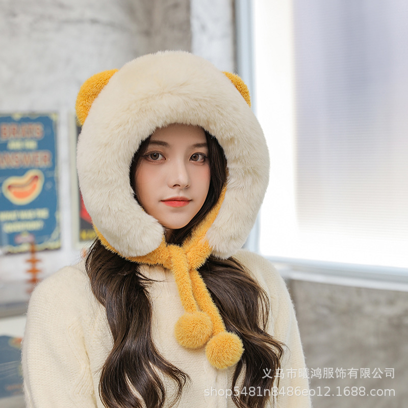 Winter Warm Cute Bear Ears Plush Hat Female Thickened Outdoor Cycling Winter Ski Hat Manufacturers Direct Sales Application Scenario