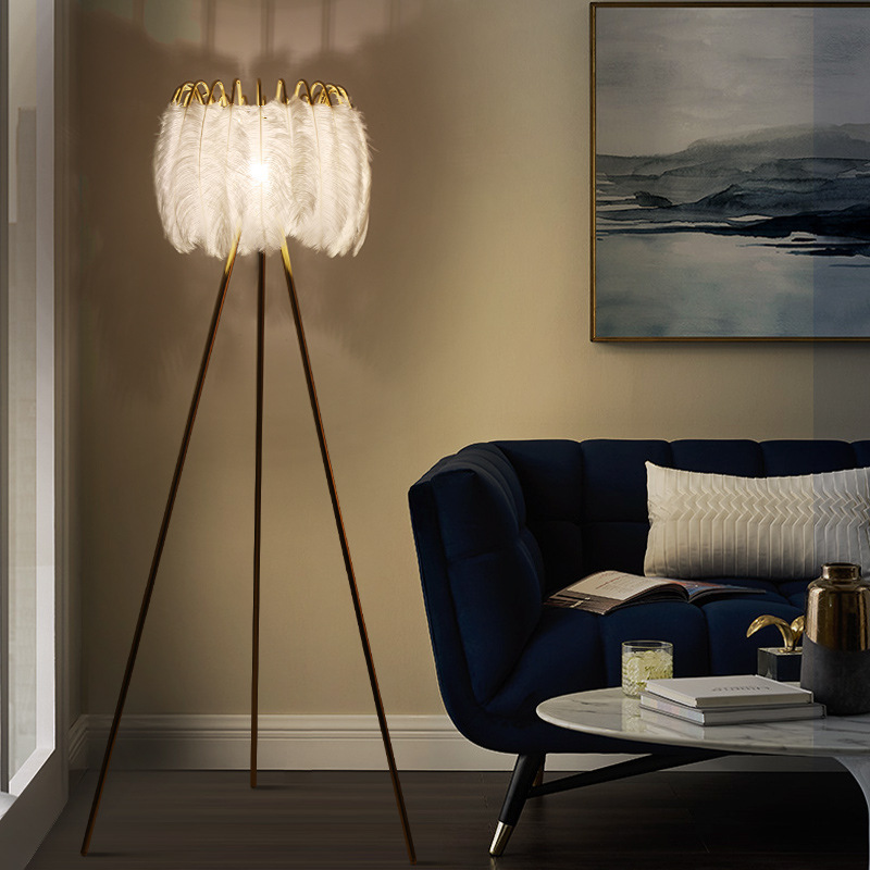 Feather Lamp Ins Nordic Romantic Ostrich Hair Girl Bedroom Bedside Lamp Coconut Tree Wedding Room Network Red Light details Picture