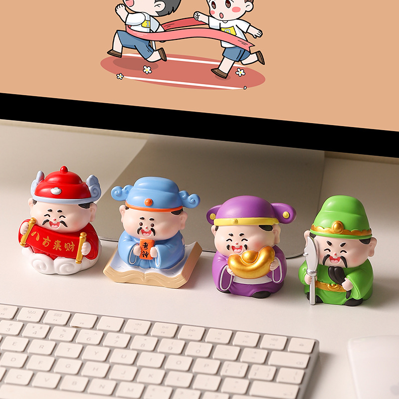 "National trend happy little figurine, Good luck comes, Buddhist-style figurine, resin craft office desk decoration gift. Specification image