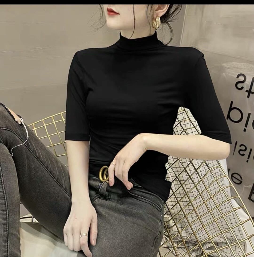 Modal mid-sleeved women's base layer, semi-high neck five-quarter sleeve T-shirt, 2022 early spring slimming and stylish top for women to wear as an inner layer Application Scenario