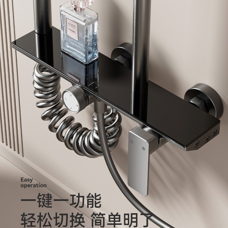Shower head set, gun gray, four-speed cold and hot shower head, household pressurized nozzle, bathroom rain shower, direct wholesale from the manufacturer details Picture