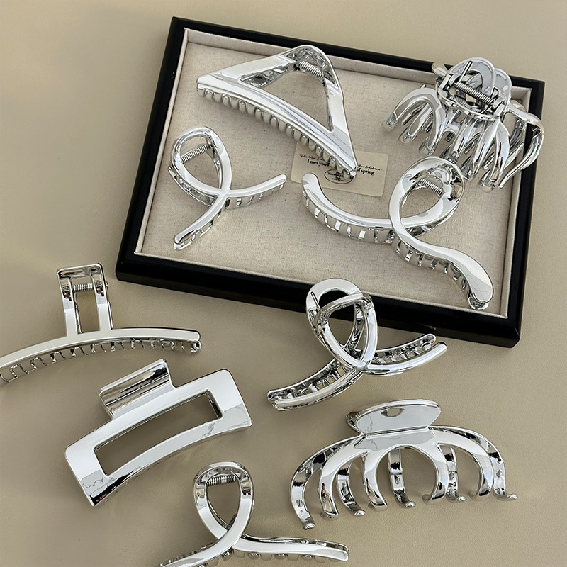 New Texture Imitation Metal Silver Grab Clip Love Hair Grab Shark Clip Back Head Half Tie Hair Clip Hair Accessories
