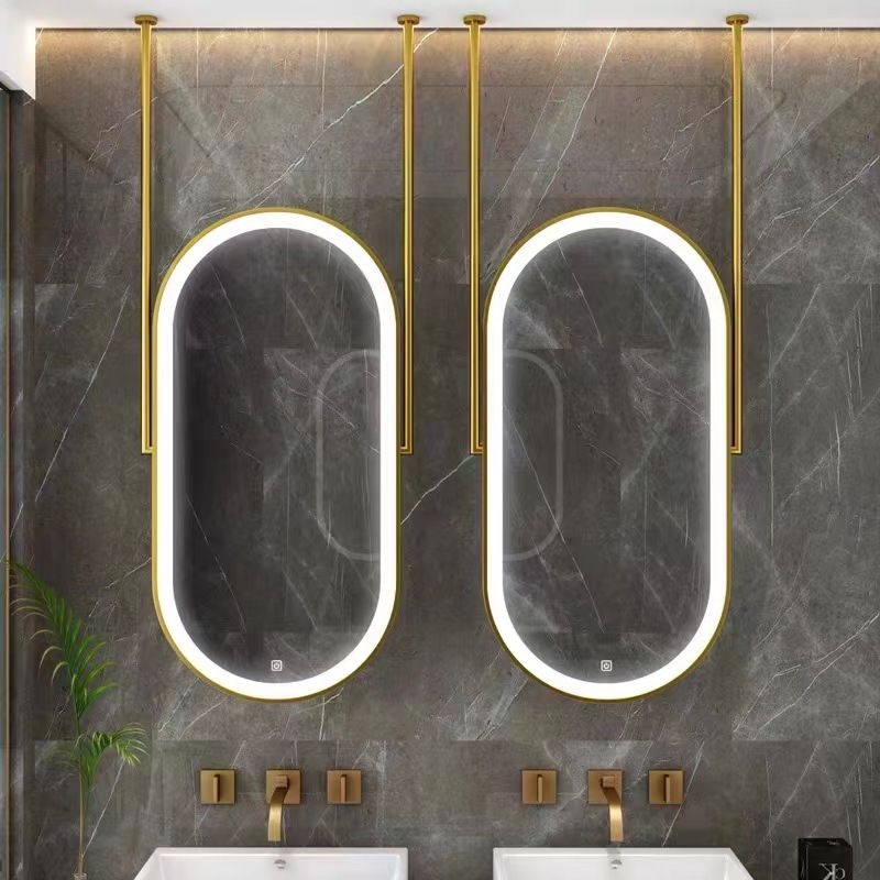 Wholesale aluminum alloy smart mirror cabinet stainless steel frame wrapped edge bathroom mirror with light mirror bathroom mirror toilet guard full figure