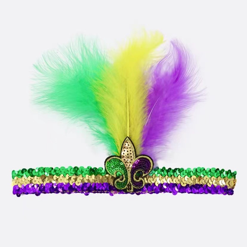 跨境巴西狂欢节三色亮片羽毛头带化妆舞会聚会派对舞台表演头饰