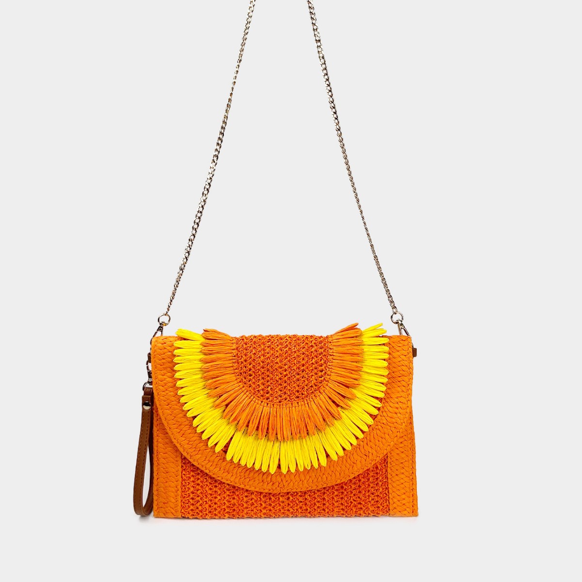 "National trend bag, women's envelope bag, Sunflower 2025 New style color-blocked straw-woven crossbody phone bag, flip cover small square bag.