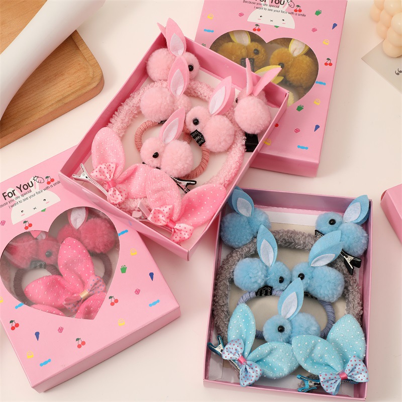 2022 New Children's Cute Rabbit Children Gift 7-Piece Gift Box Set Cute Hair Rope Hairpin Headband Set