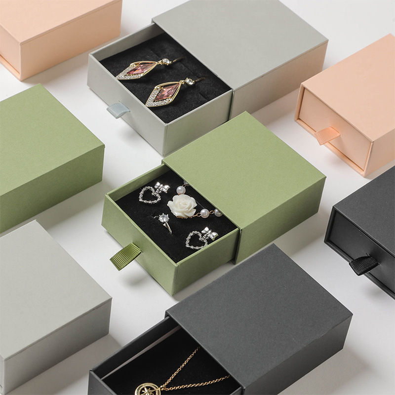 Customized rings, earrings, drawer boxes, colored jewelry packaging paper boxes, pearl necklace boxes, wholesale and custom LOGO Specification drawing