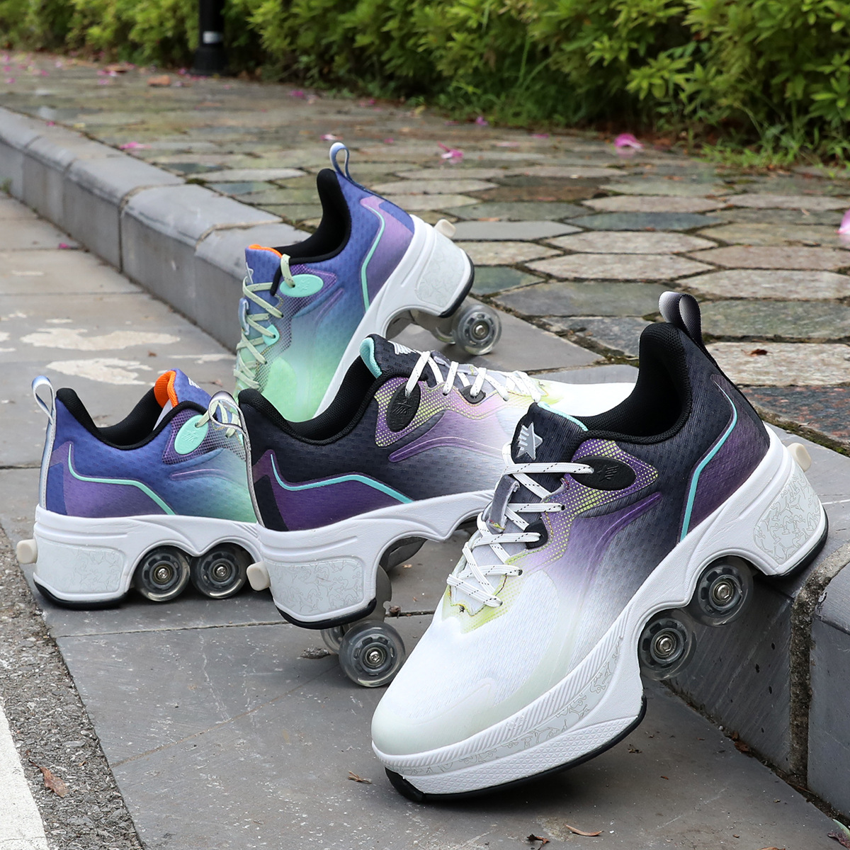 Liangjiao Manufacturer's cross-border agloat transformable shoes, four-wheel dual-purpose roller skates, double-row power walking shoes, and roller skating shoes details Picture