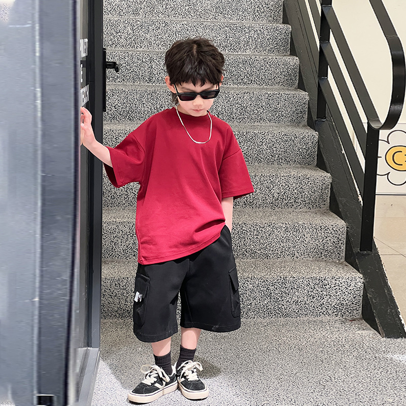 Children's clothing, boys' short-sleeved T-shirt 2024 Summer New collection, Korean version children's solid color round neck half-sleeved T-shirt summer clothing wholesale Application Scenario