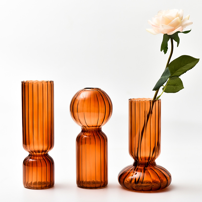 北欧创意条纹彩色花瓶泡泡玻璃花瓶时尚复古装饰摆件水培插花瓶详情图3