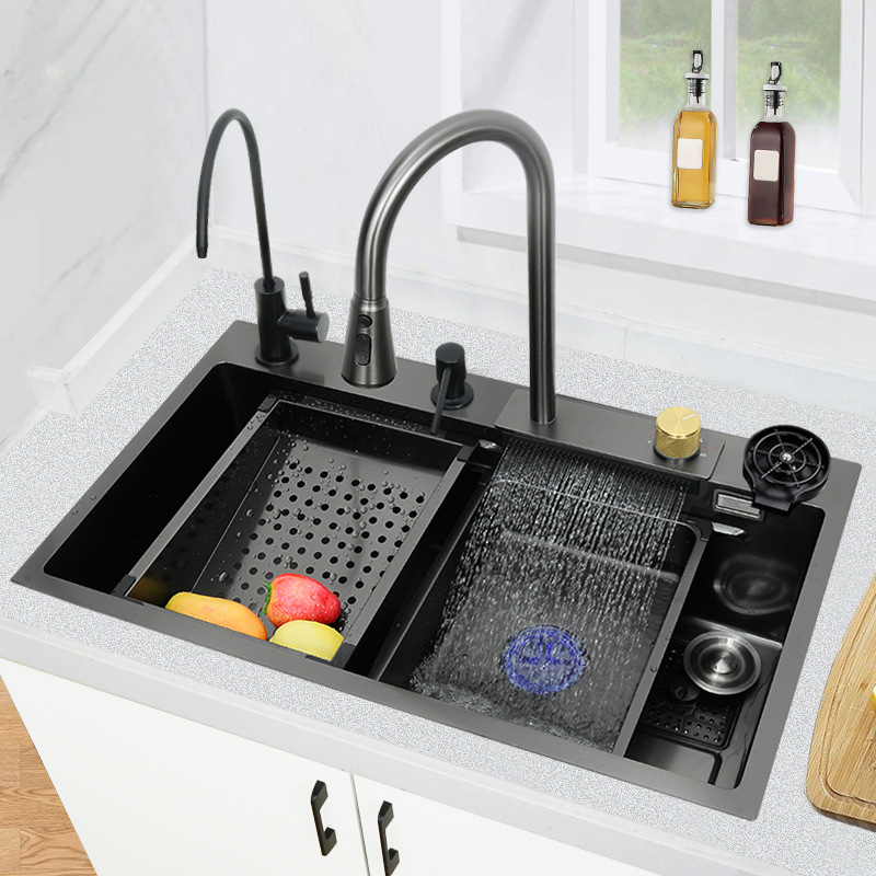 Kitchen rain waterfall sink large single sink under the basin thickened 304 stainless steel dish basin household dishwashing pool