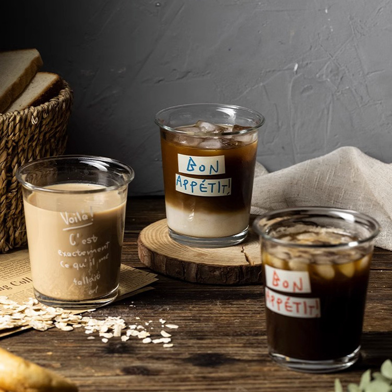 350ml glass cup, milk cup, high appearance level, ins style transparent cup, office household water cup with letter cup Specification image