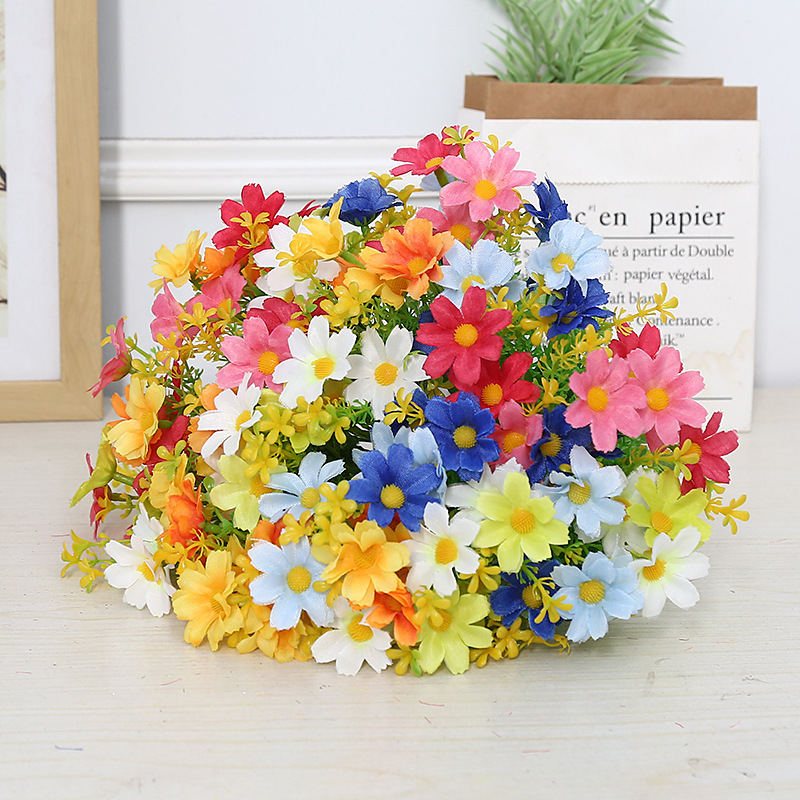 Artificial Small Daisy Plastic Fake Flower 28 Head Jump Orchid Garden Decoration Project Outdoor Small Wild Chrysanthemum Silk Flower