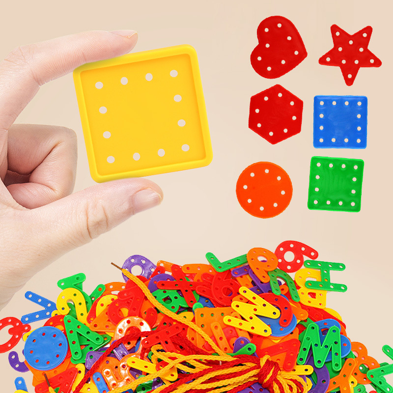 Children's plastic assembly and beading toys, early childhood education fun and intelligence assembly and battle of wits, string and rope building blocks, Hualong toys Specification image