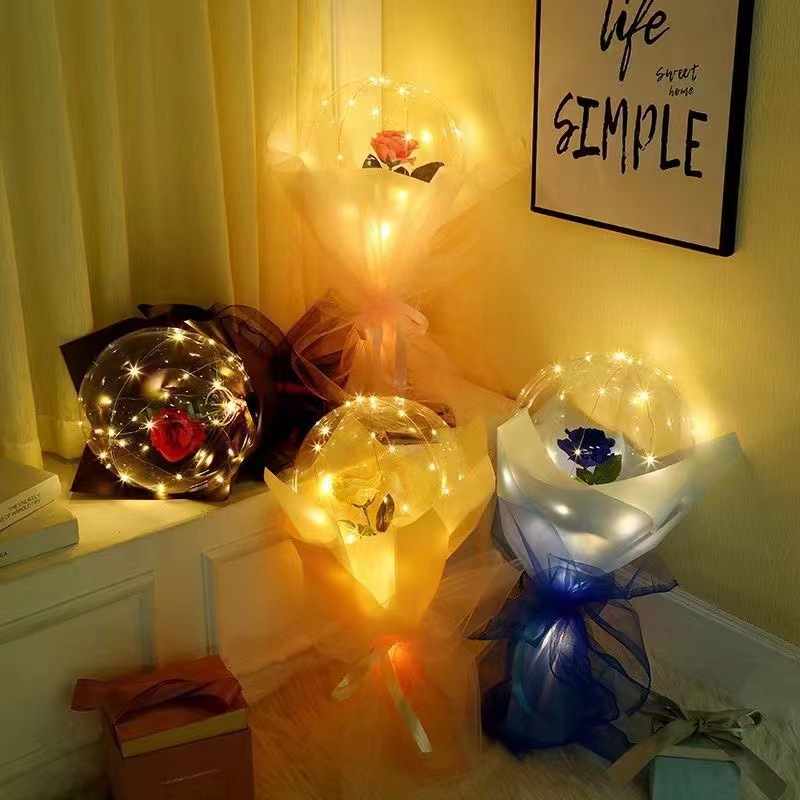 Glowing Rose Bobo Ball Bouquet Valentine's Day Bouquet Specification drawing