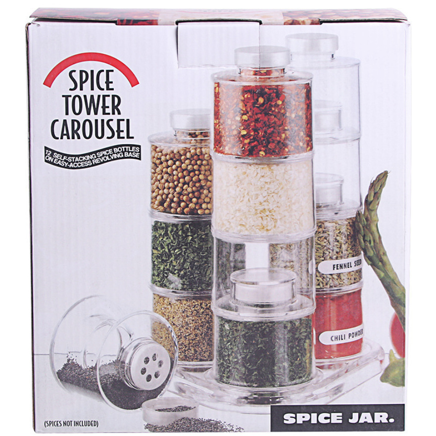 12pcs spice tower carousel Rotating spice bottle tower-type storage and seasoning jar