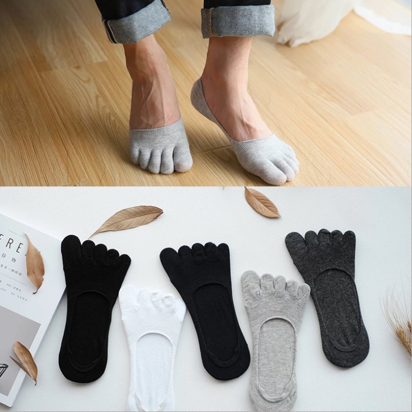 Spring and summer new men's invisible anti-slip silicone five-toe socks, solid color, light mouth, sweat-absorbing and breathable five-finger socks, boat socks
