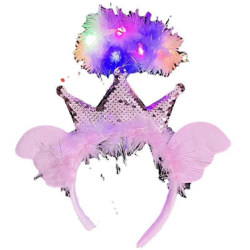 Street stall luminous crown angel headband flash, feather wings, headwear, princess ball headband toy wholesale, angel crown headband Item Picture
