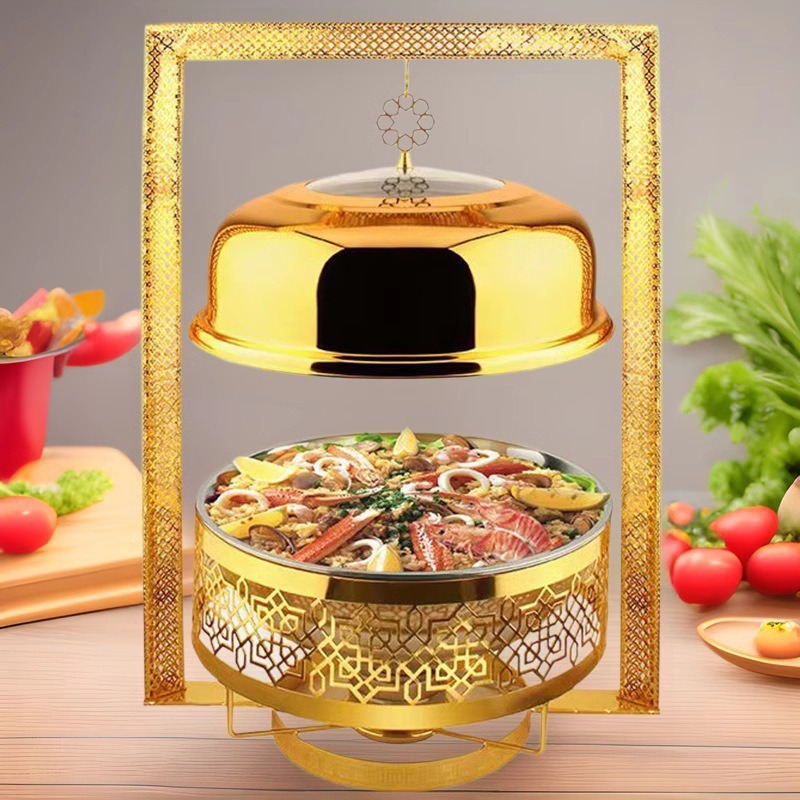 圆形保温餐加热炉不锈钢吊盖酒精锅布菲炉酒店餐厅自助餐炉跨境