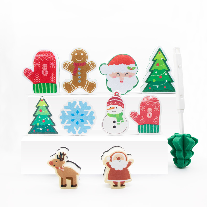 Santa Claus Scouring pad sponge Cleaner set, kitchen cleaning, pot scrubbing, dish washing cotton, absorbent compressed wood pulp cotton Specification image