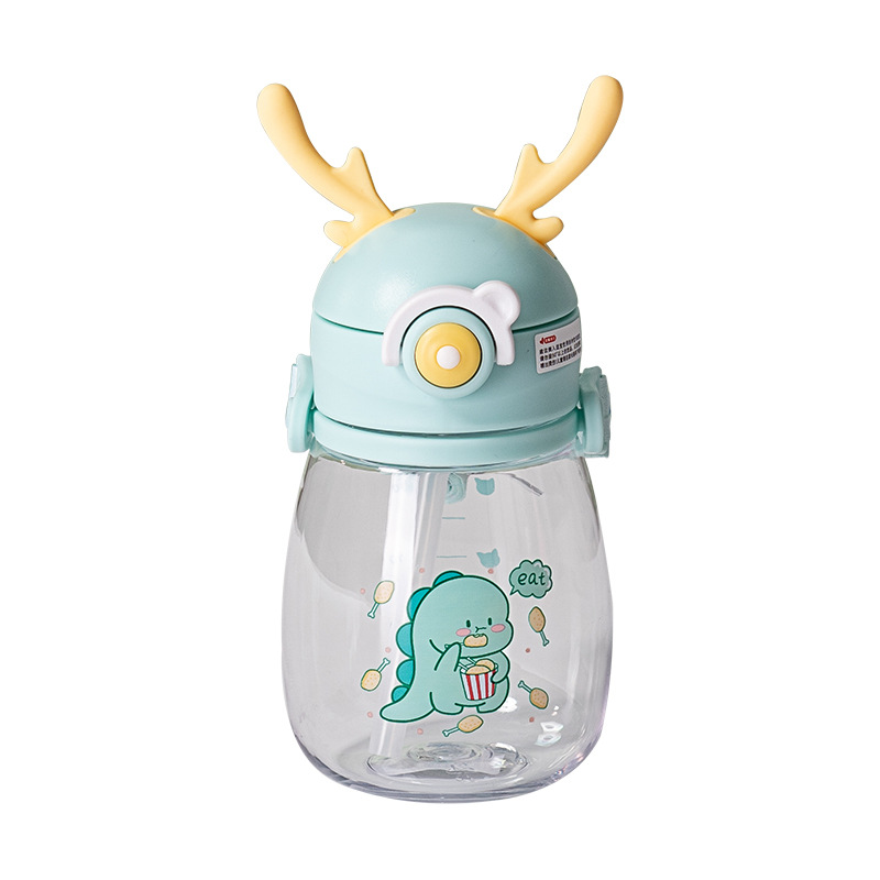 Eben Children's Student Water Cup With Straw Cute Dragon Baby Plastic Cup With Scale Portable Cartoon Kettle Item Picture