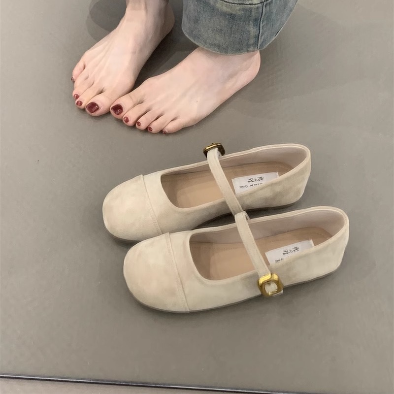 复古小众芭蕾单鞋2025年新款法式温柔仙女风绒面一字扣玛丽珍鞋