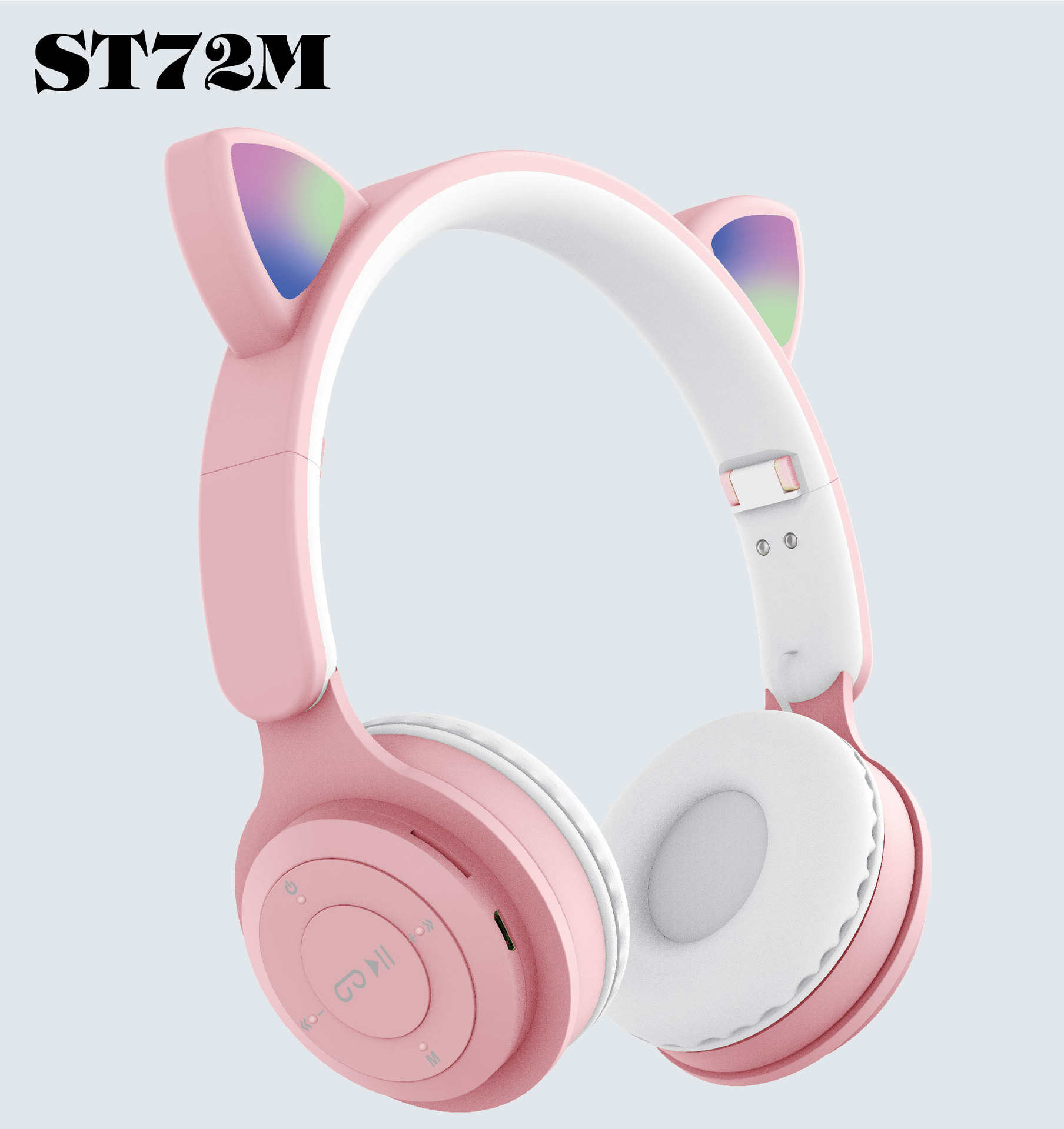 The new cross-border over-ear wireless Bluetooth headphones ST72M, fashionable cat-ear foldable card FM Bluetooth headphones details Picture