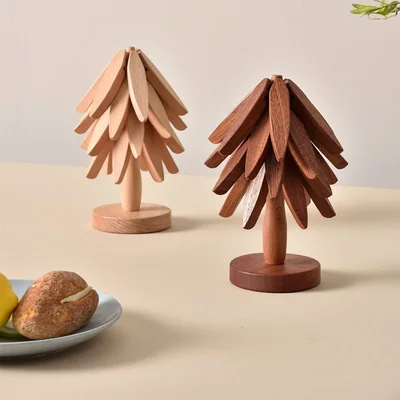 Black walnut solid wood insulation mat household table mat creative small tree placemat coaster Wooden anti-hot table ware thumbnail