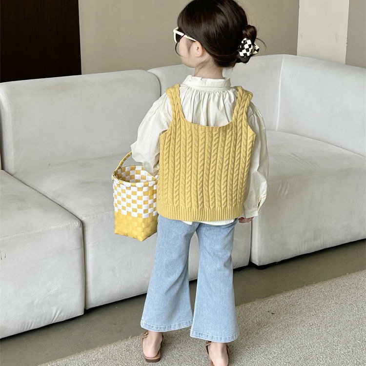 Children's stylish top 2024 Spring and Autumn new children's clothing, Korean-style lapel shirt, halter and woolen vest for little girls Specification image