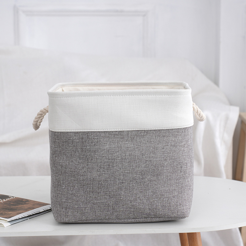 Nordic Patchwork Linen Organizer Basket Large Capacity Square Bedroom Living Room Clothing Organizer Basket details Picture
