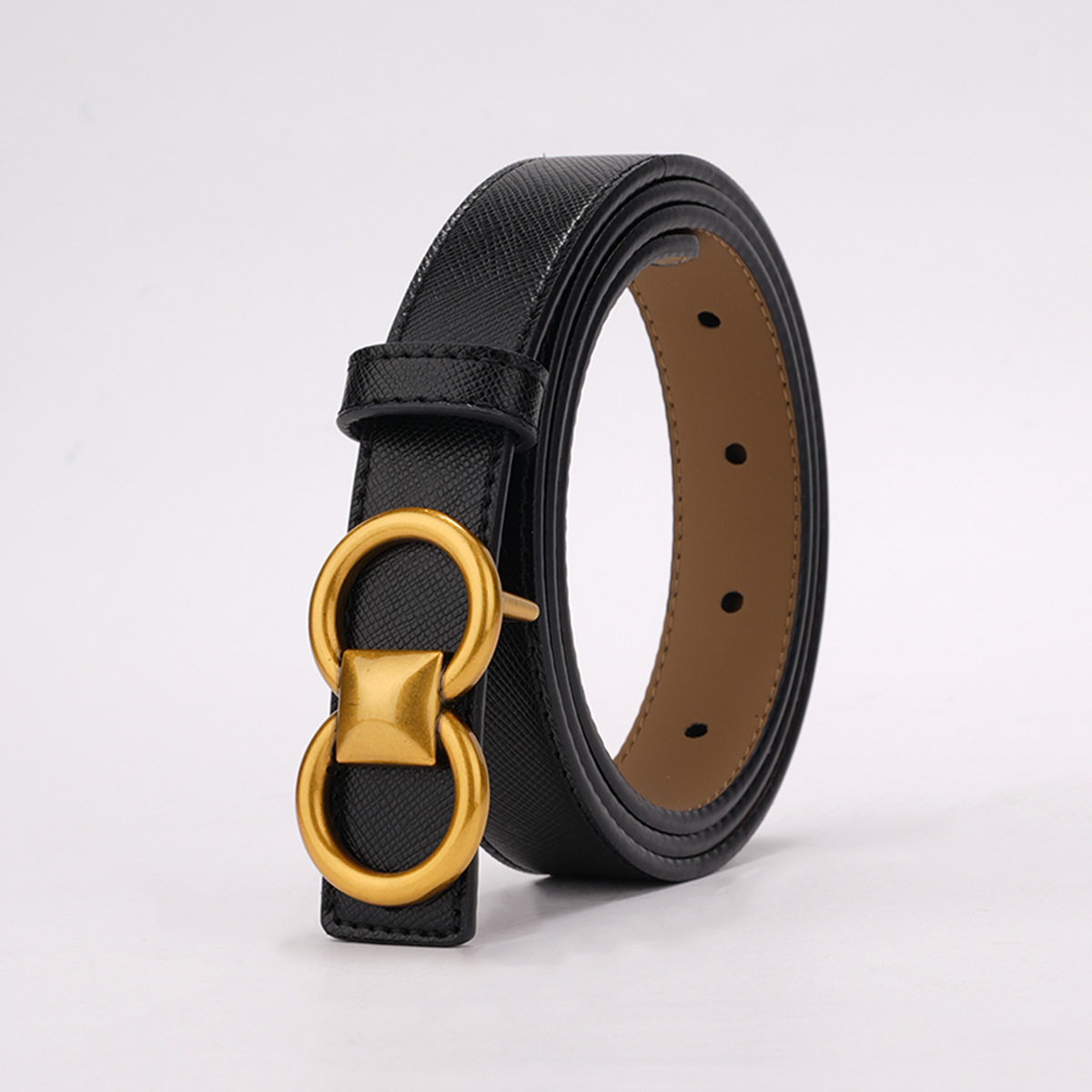 A popular online women's belt with genuine leather cross pattern, fashionable and versatile, smooth buckle belt, casual denim belt for women Specification image