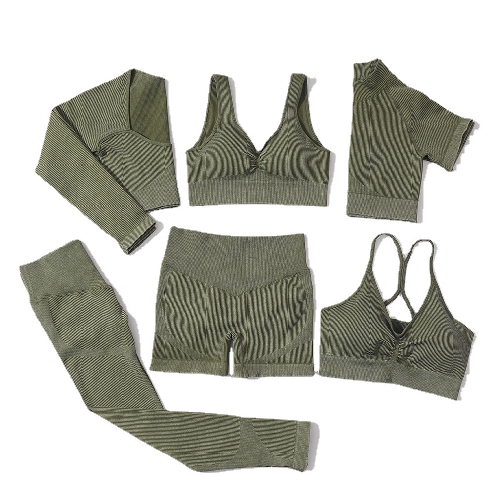 Factory stock: INS cross-border new sand-washed seamless yoga wear, women's long-sleeved sports and fitness wear, high-waisted hip-lifting pants Item Picture