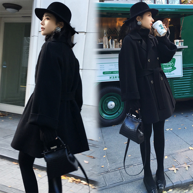 Woolen Coat Female 2023 Autumn And Winter New Korean Version Of Long Woolen Coat Loose Tie Girls Woolen Coat details Picture
