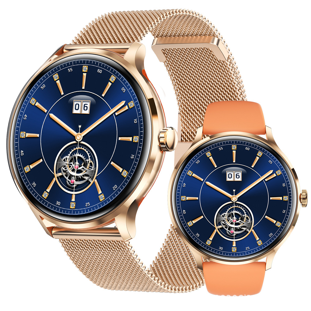 外贸1.39inch金属米兰钢带超薄运动健康QS80蓝牙音乐电话智能手表