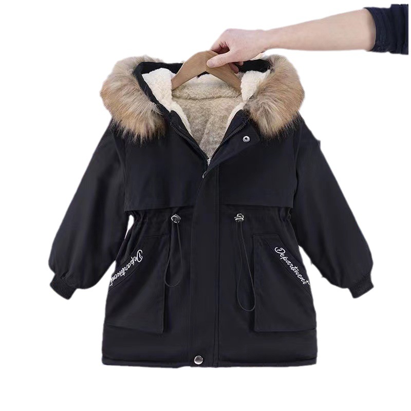 Baby Girls Winter Coat 2023 New Style Children Plus Cashmere Thickened Fashion Cotton-Padded Coat Girl Children Pie Overcome Item Picture