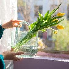 简约透明ins包包提篮玻璃花瓶摆件插花手提包花瓶花器装饰