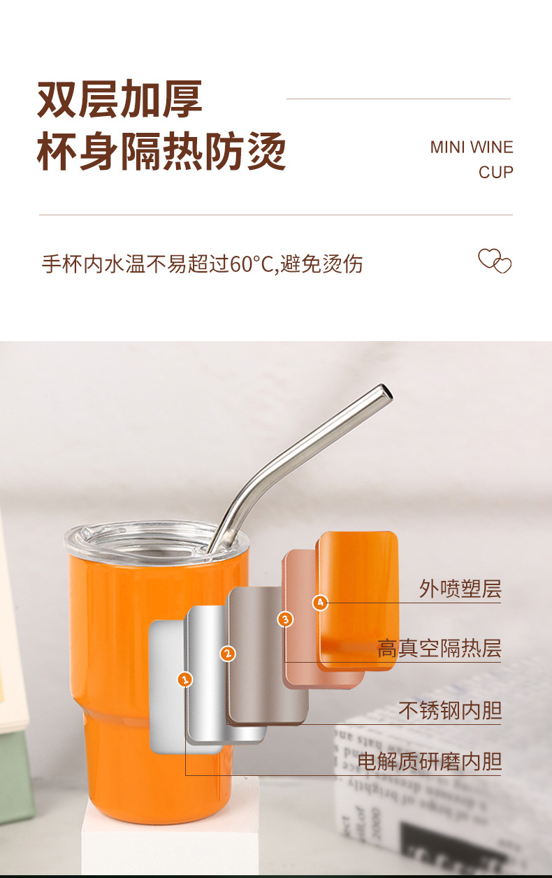 家用不锈钢吸管杯单双层跨境防摔小酒杯3oz杯子迷你热升华吸管杯详情7