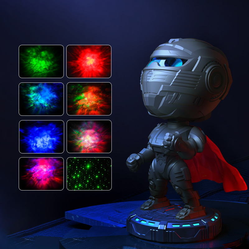 跨境热款机器人氛围灯机甲武士桌面摆件小夜灯星云投影灯礼物