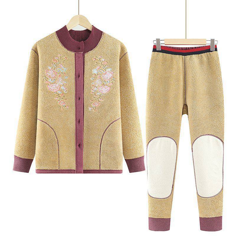 A new style of warm suit for middle-aged and elderly people, featuring thickened fleece for grandmothers, autumn and winter lambskin cardigan with embroidery for the elderly Specification image
