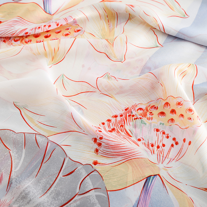 Silk Scarf Female Imitation Silk Printing Spring And Summer Lotus Sunblock Shawl Beach Scarf Gauze Scarf Wholesale details Picture