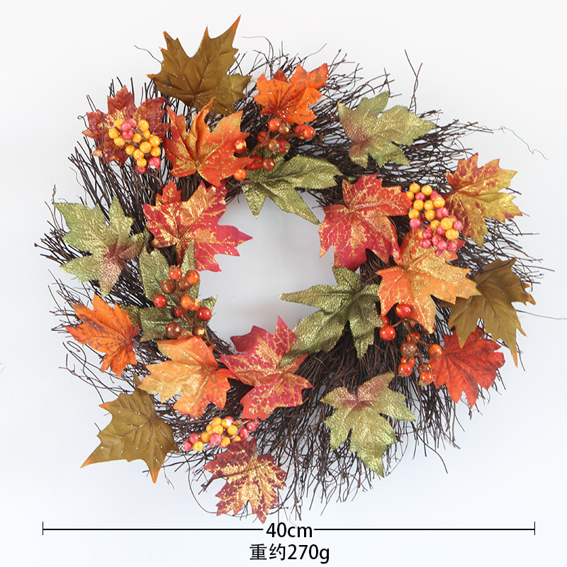 Harvest Festival 40 50 60Cm Maple Leaf Garland Mall Bar Hanging Artificial Pumpkin Berry Autumnal Rattan Circle At Home Application Scenario