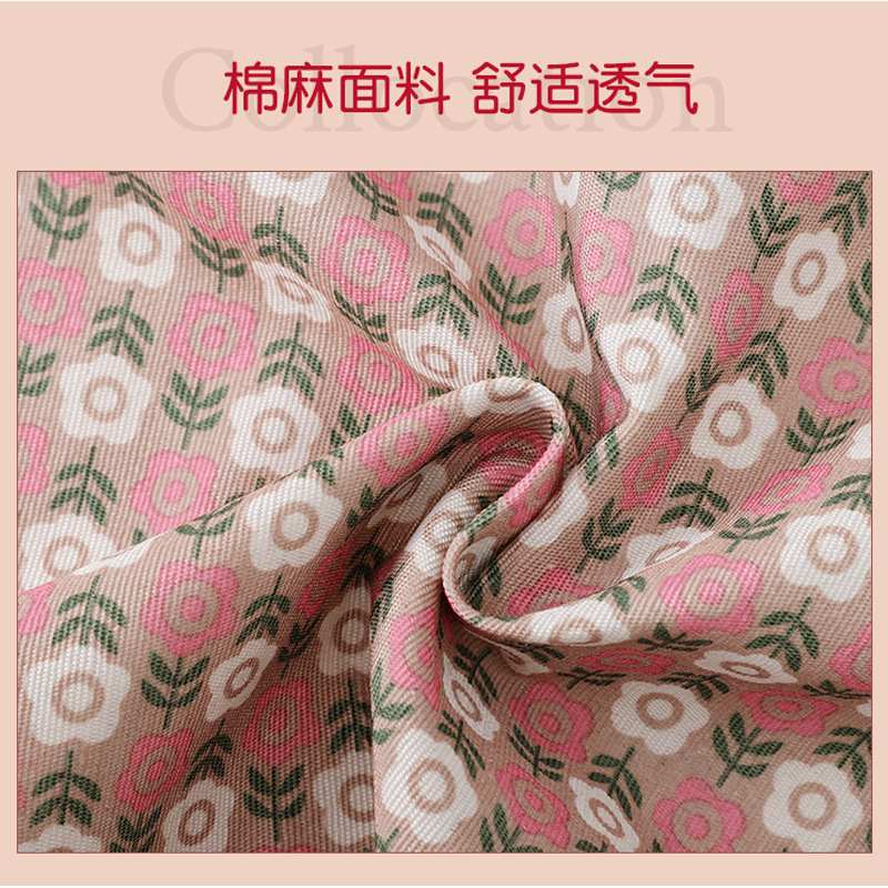 Cotton and linen mushroom rabbit flower H-shaped home apron, breathable large pocket waistband, kitchen cooking, oil-proof baking shoulder strap apron details Picture