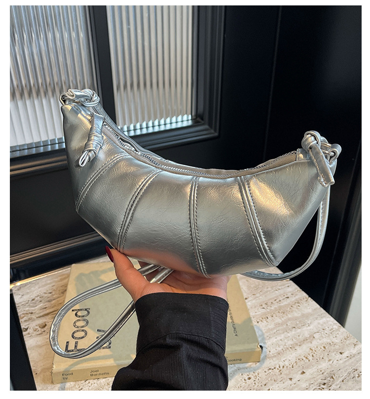 跨境外贸牛角包女包新款潮简约时尚斜挎饺子包百搭单肩箱包皮具男士手提包详情1