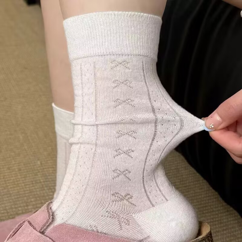 堆堆袜子女春天夏天蝴蝶结中筒袜纯棉袜女配裙子夏季薄款诸暨袜业