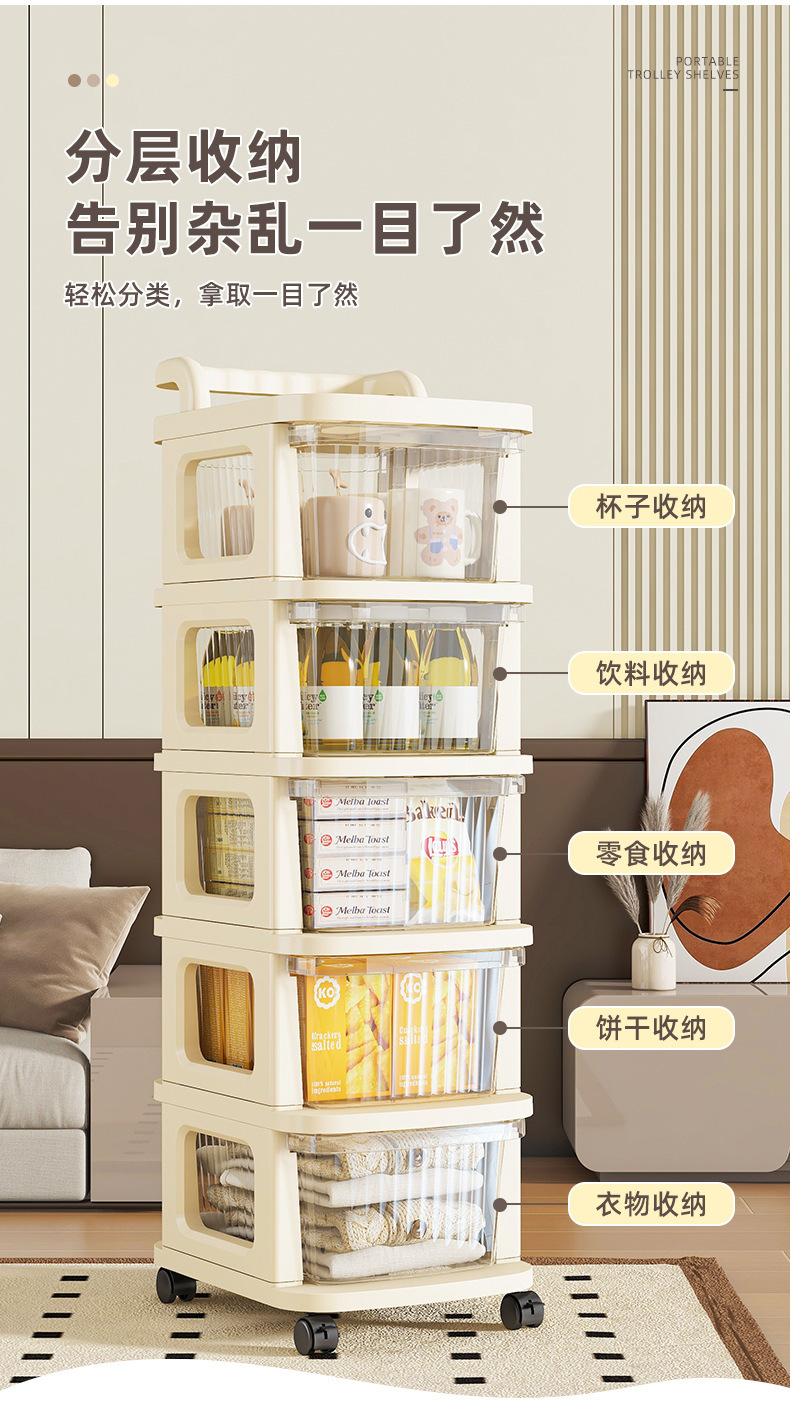 Trolley, snack, cream shelf, living room, floor-standing, mobile, multi-layer toys, home, bedroom storage, drawer type pic 10