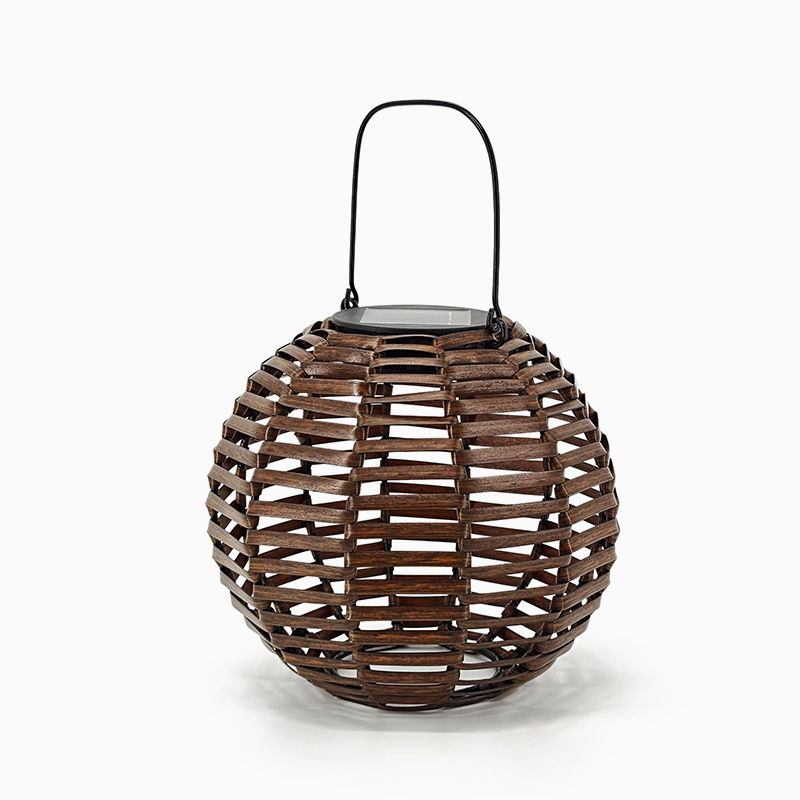New decorative projection iron wrought gray rattan woven round lantern balcony atmosphere solar garden light full figure