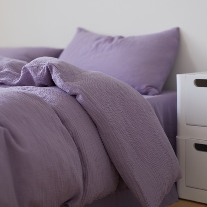 Lavender Purple Cotton Yarn Pure Cotton Four-Piece Soft Gauze Pleated Special Cotton Plain Bed Without Sensitivity Can Sleep Naked Application Scenario